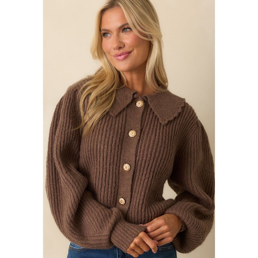 In Loom The Need Something New Brown Ribbed Knit Button Up Cardigan Size M 🐻🤎✨
